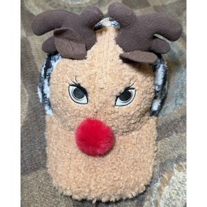 Holiday Time Reindeer Sherpa Fleece Hat Cap Christmas Plaid White/Black NWT